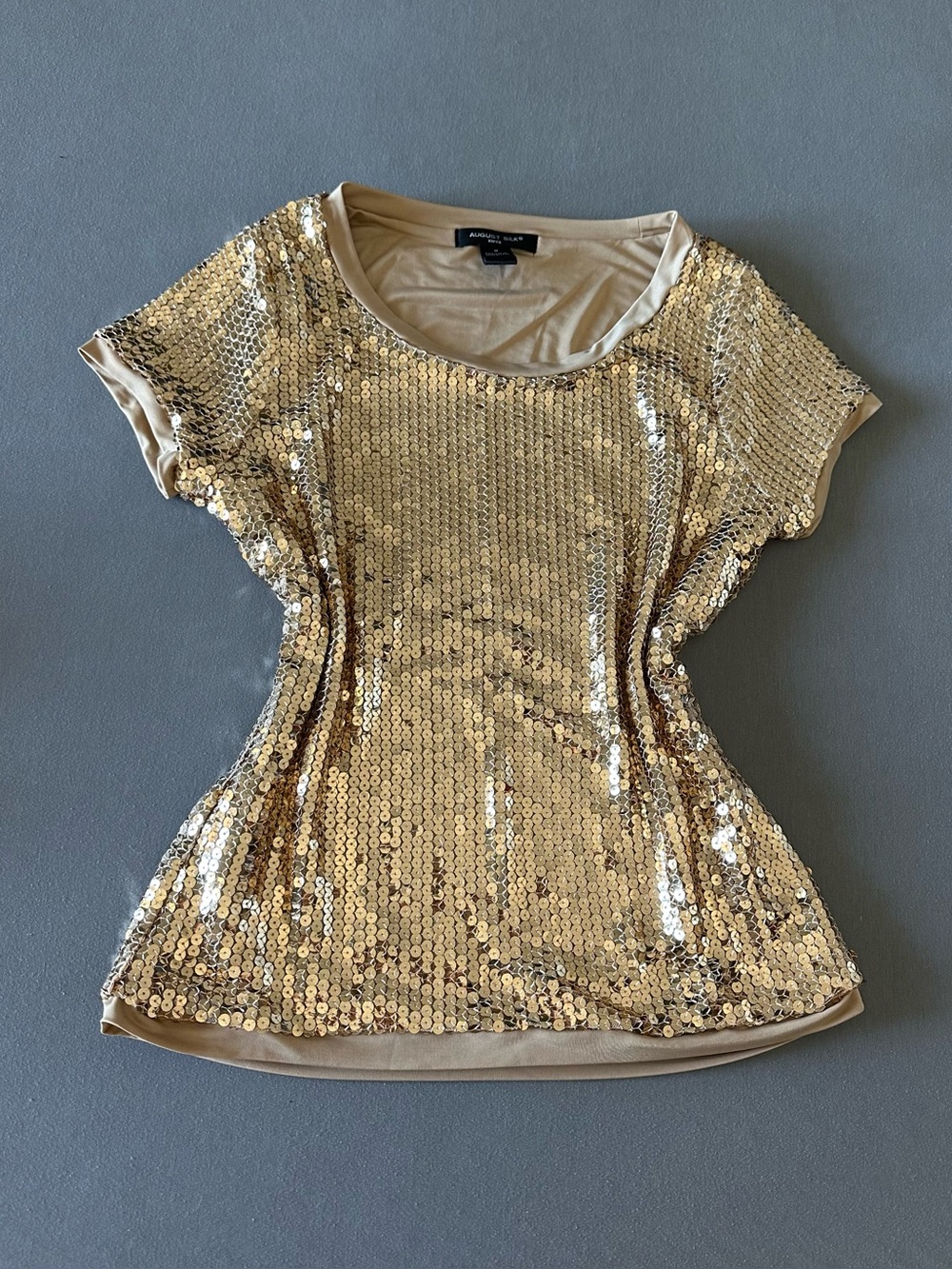 August Silk Gold Sequin Knit Short Sleeve Top